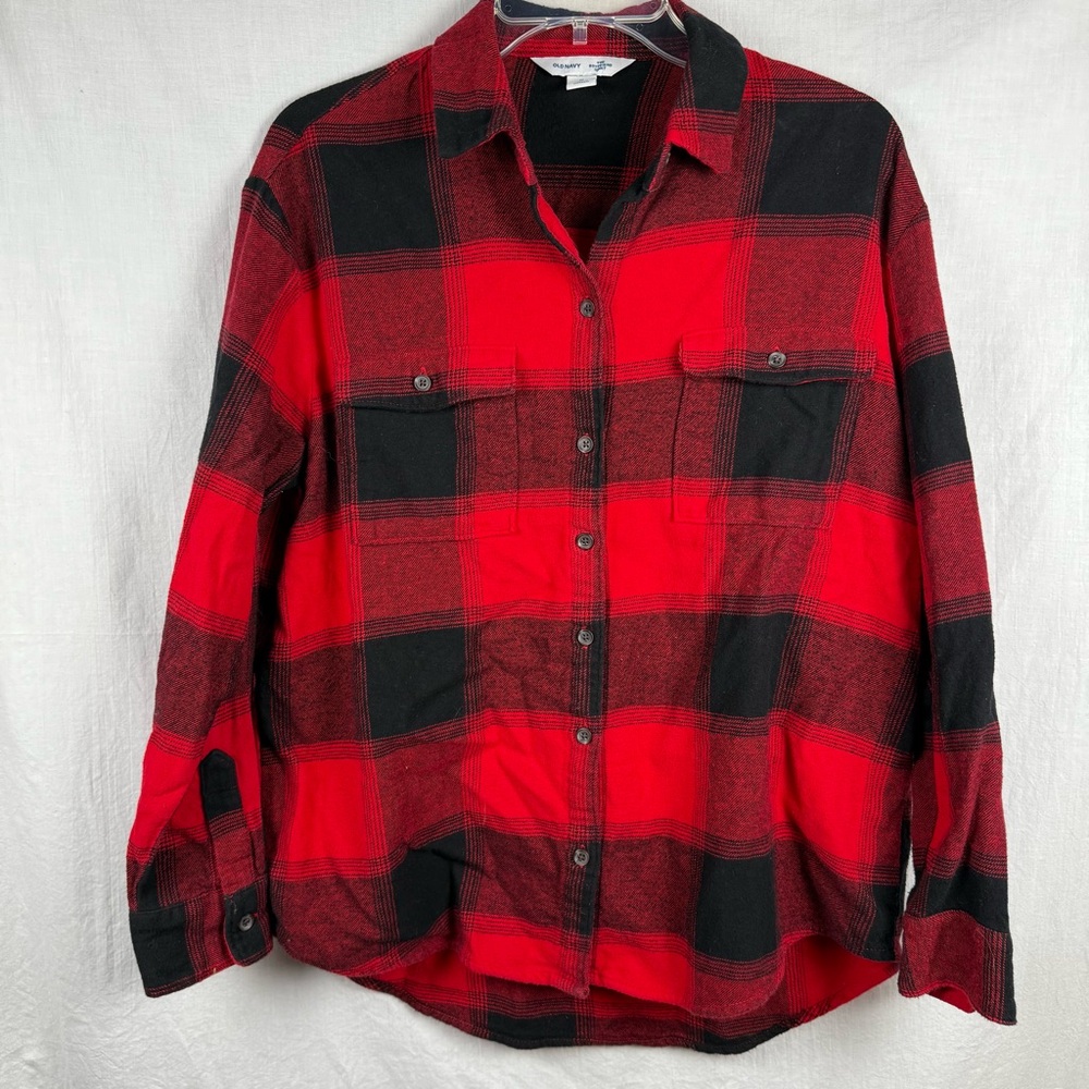 Old Navy Red and Black Plaid Flannel Shirt Buffalo Check